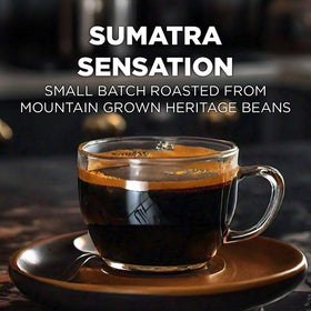 Maud's Sumatra Dark Roast pod close-up releasing bold aroma for a satisfying morning