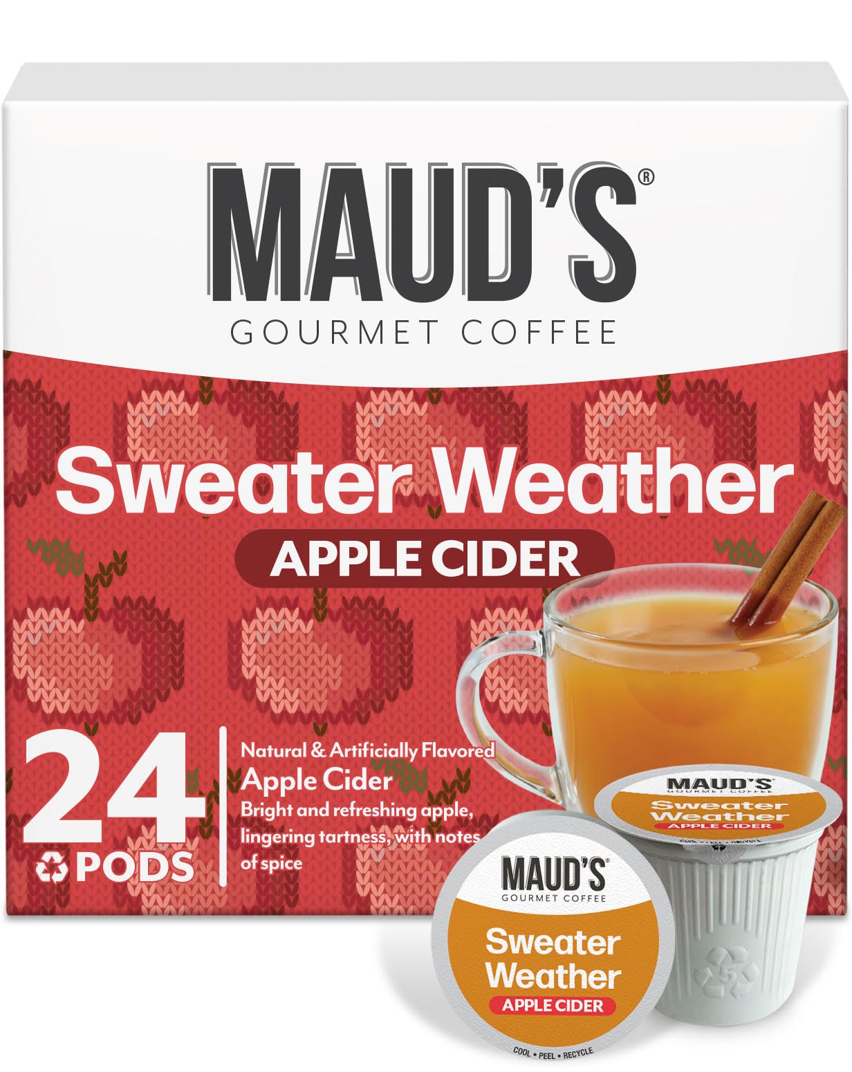 Maud's Sweater Weather pod showing apple cider flavor for a cozy cup