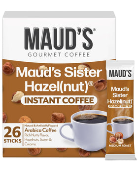 Maud's Sweet Hazelnut Instant Coffee box for a quick, flavorful morning