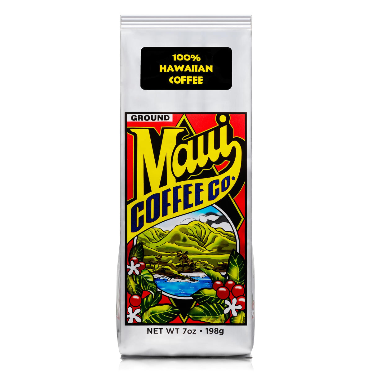 Maui Coffee Co 100% Hawaiian ground coffee bag, ready for daily brew.