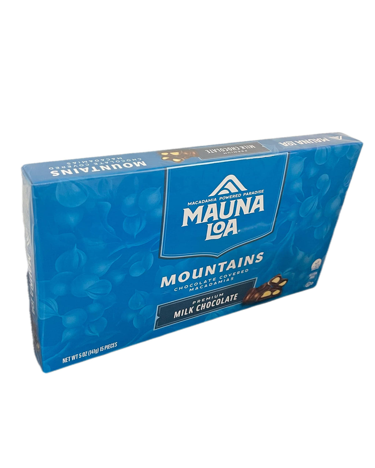 Mauna Loa Milk Chocolate coating close-up emphasizes smooth, creamy texture.