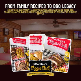 Maurice’s Southern Gold BBQ sauce label highlights gluten-free and low-sugar benefits.