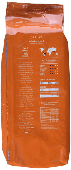 Caffe Mauro Mauro De Luxe Italian roast enhances flavor with bold, smooth finish.