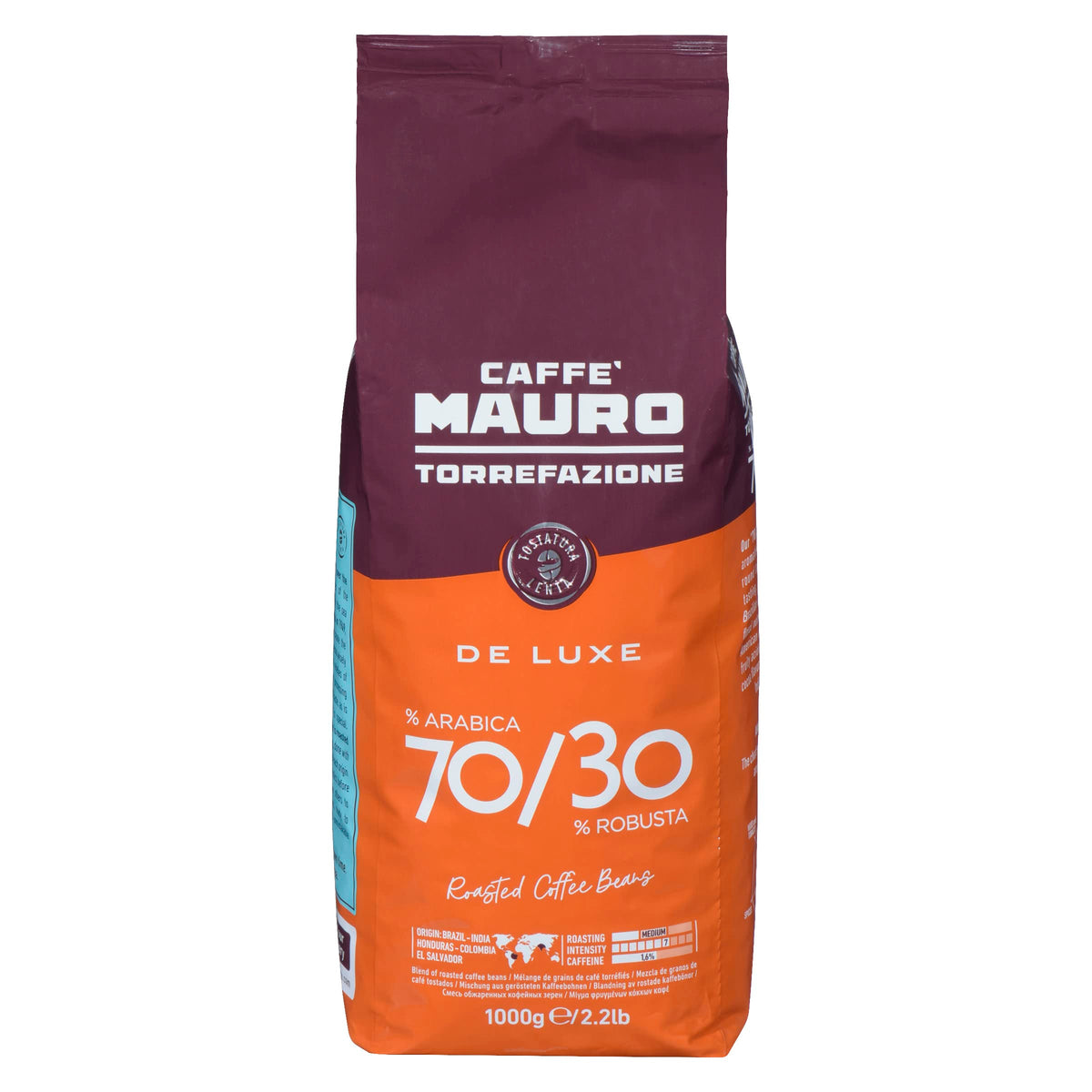 Caffe Mauro Mauro De Luxe whole beans for versatile grinding and rich aroma.
