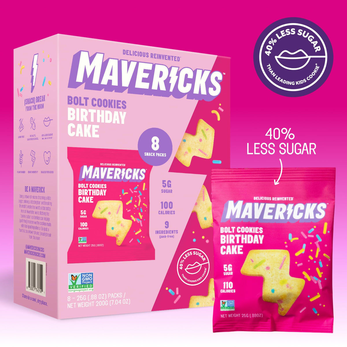 MAVERICKS Birthday Cake Bolt Cookie texture close-up, soft crumb and sprinkles.