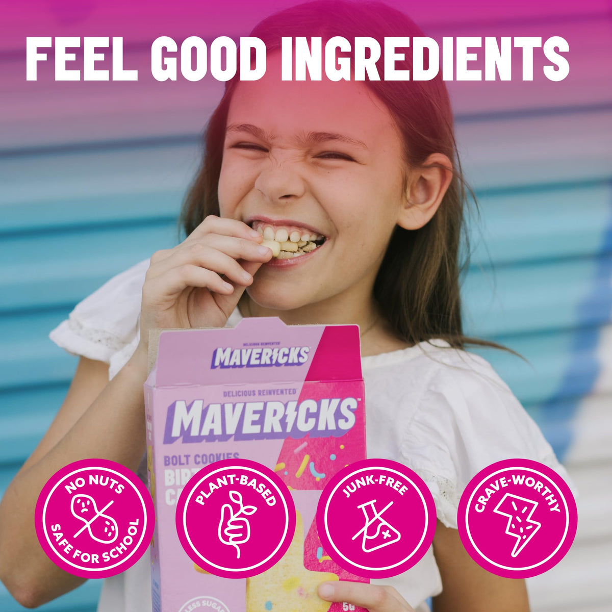 MAVERICKS Bolt Cookies Birthday Cake close-up, festive flavor for snack time
