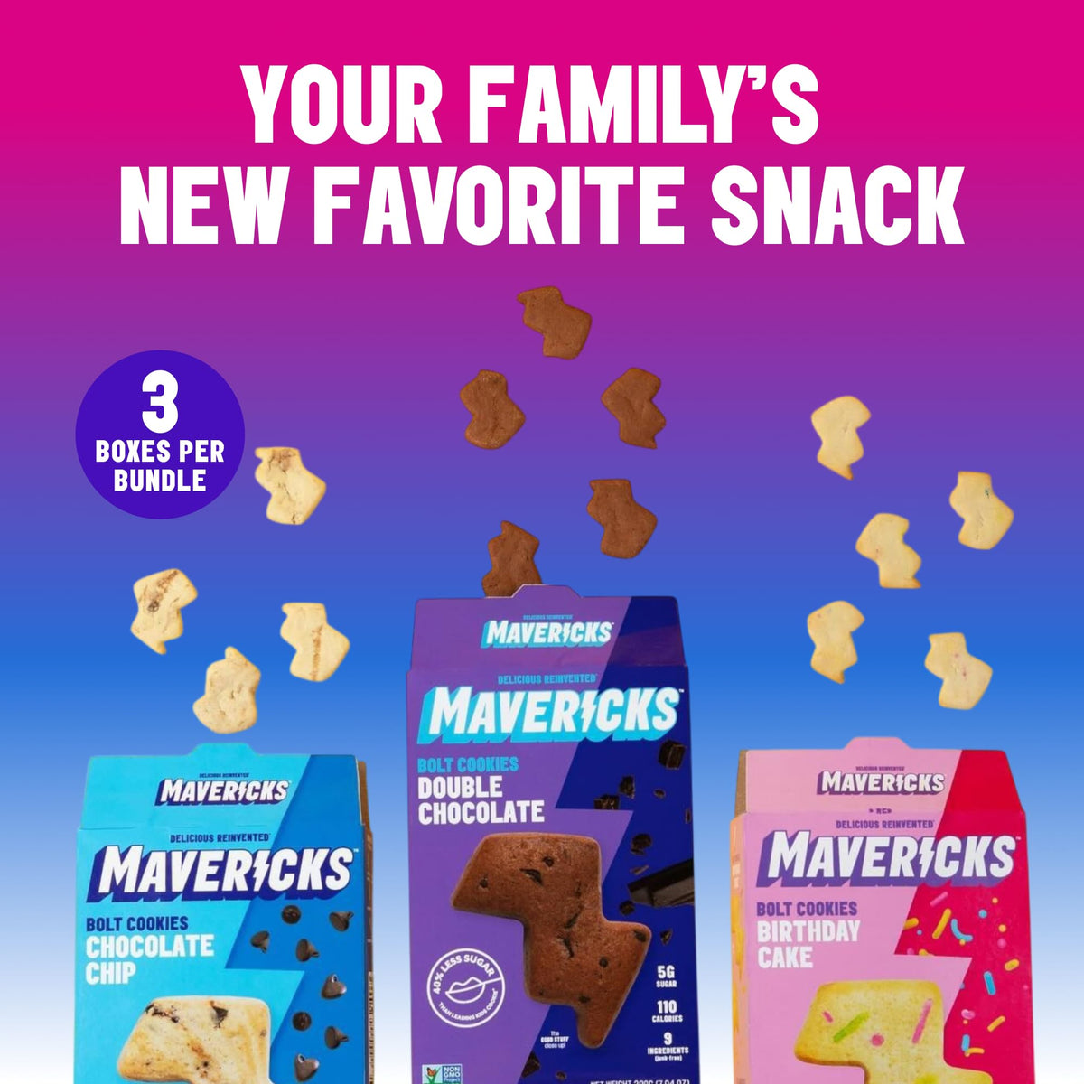 MAVERICKS Bolt Cookies nutrition panel, plant-based, peanut-free snack