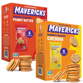 MAVERICKS peanut butter sandwich crackers, six-pack convenience for busy days.