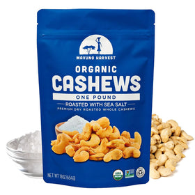 Mavuno Harvest organic roasted cashews with sea salt in a bowl, protein-packed snack for anytime