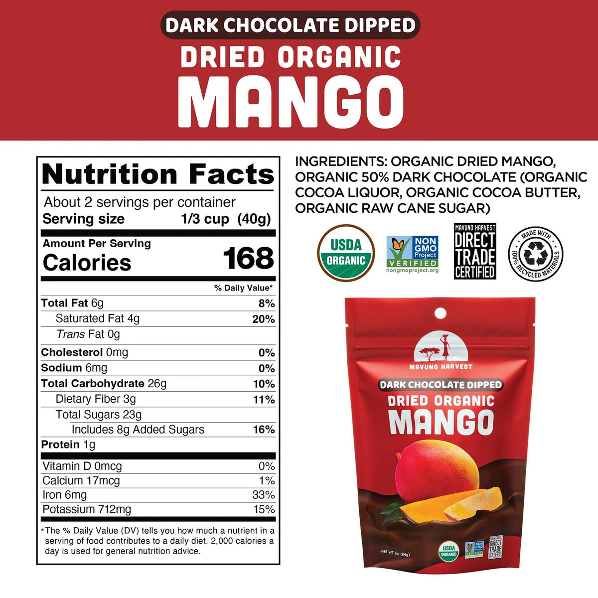 Mavuno Harvest mango chocolate on a serving plate, perfect for sharing as a snack.