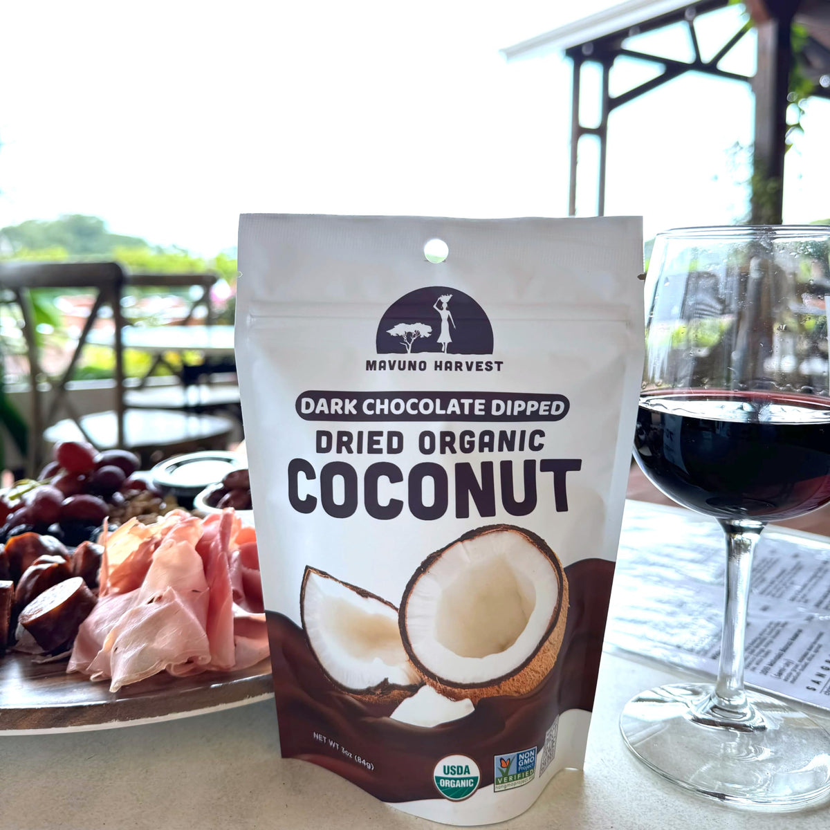 Mavuno Harvest vegan preservative-free coconut treats in rich chocolate.