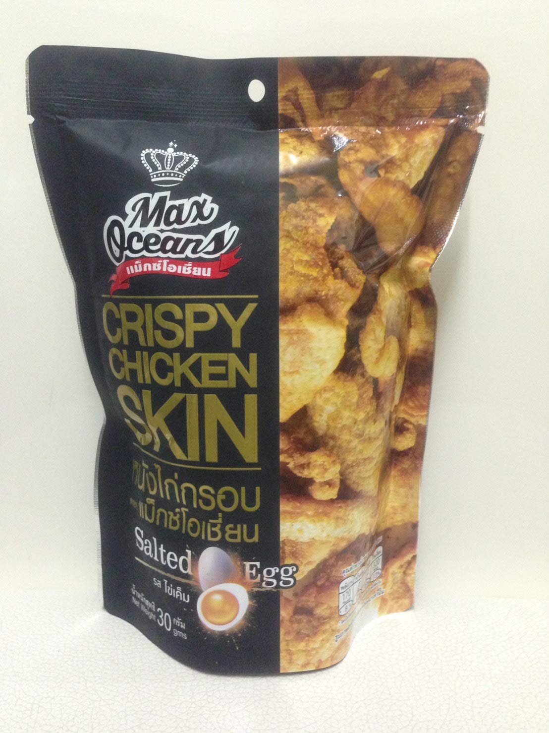 Close-up of Max Oceans Crispy Chicken Skin Salted Egg texture