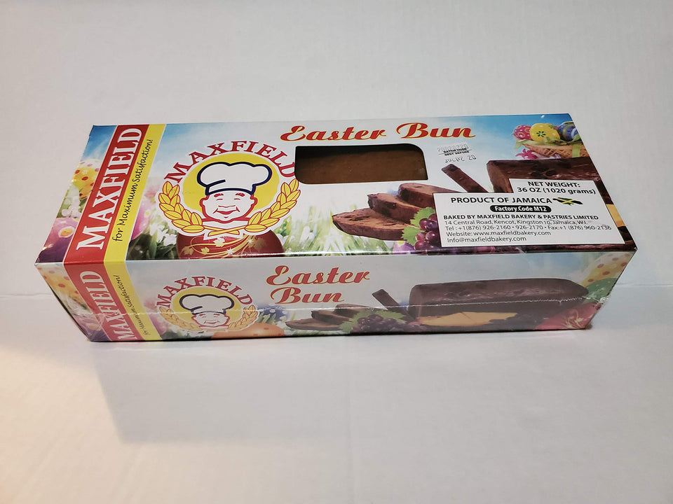 Maxfield Jamaican Easter Bun 48 oz box with fruity spice aroma for celebrations.