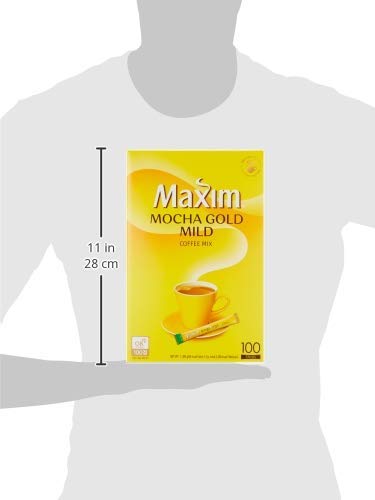 Maxim Mocha Gold Mild sachet opened shows easy-to-dissolve coffee for fast prep