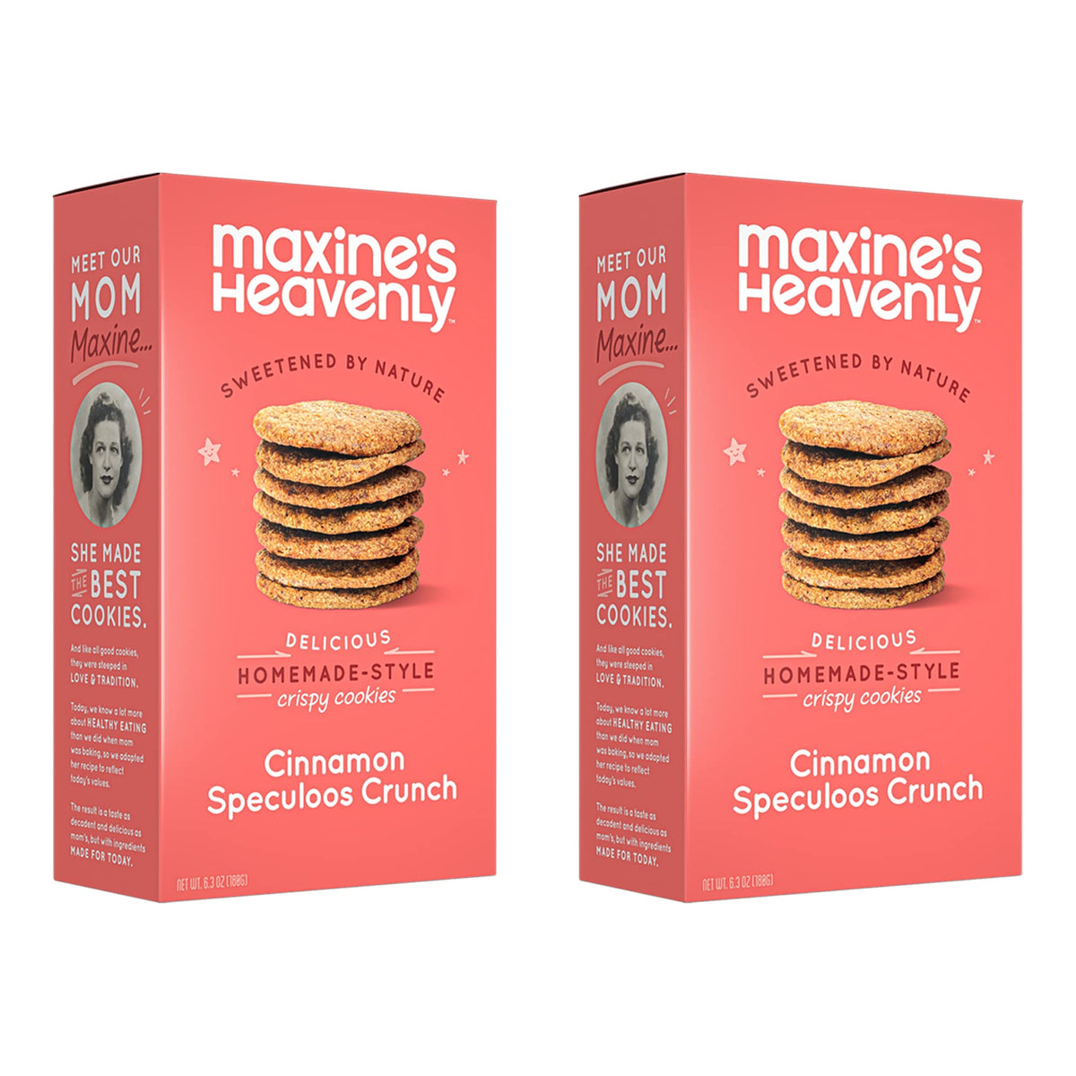 Maxine's Heavenly crispy cinnamon cookies on a plate, snack-ready vegan treat.