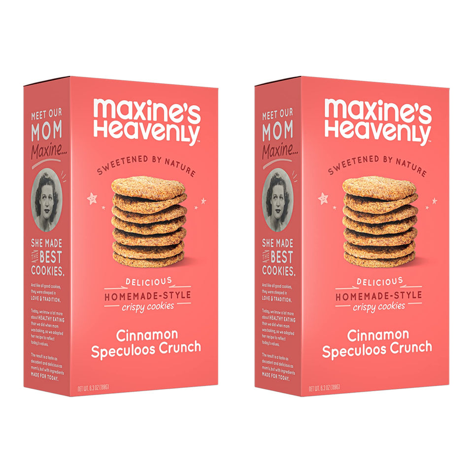 Maxine's Heavenly crispy cinnamon cookies on a plate, snack-ready vegan treat.