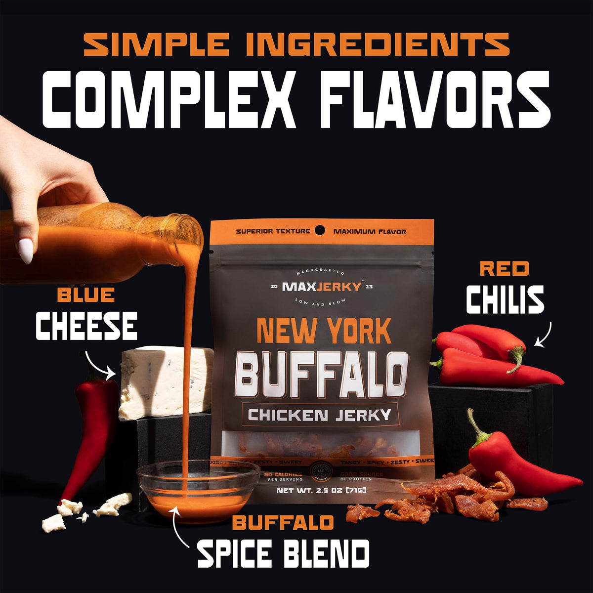 MaxJerky On-the-go snacking concept with a portable pack for trips and workouts