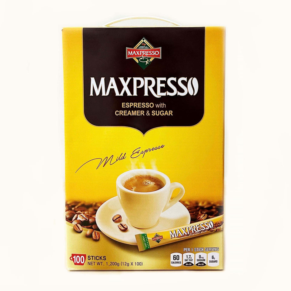 Maxpresso 3in1 instant coffee stick packaging shows convenient single-serve packets