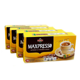 Maxpresso 3-in-1 box packaging with 40 single-serve sticks for quick caffeine