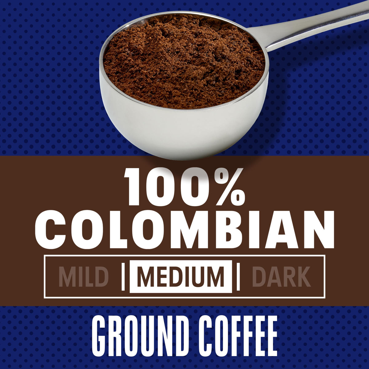 Maxwell House 100% Colombian label close-up emphasizing quality origin.