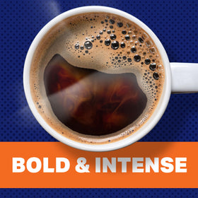 MAXWELL HOUSE bold-dark-roast cup on the counter suggests everyday coffee ritual.