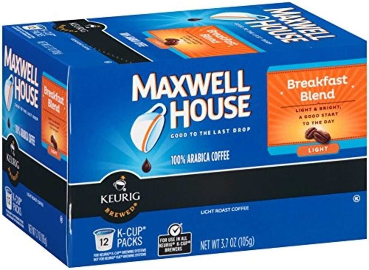 Maxwell House Breakfast Blend K-Cup Pods steaming cup aroma for mornings.