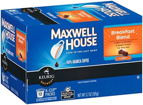 Maxwell House Breakfast Blend K-Cup Pods steaming cup aroma for mornings.