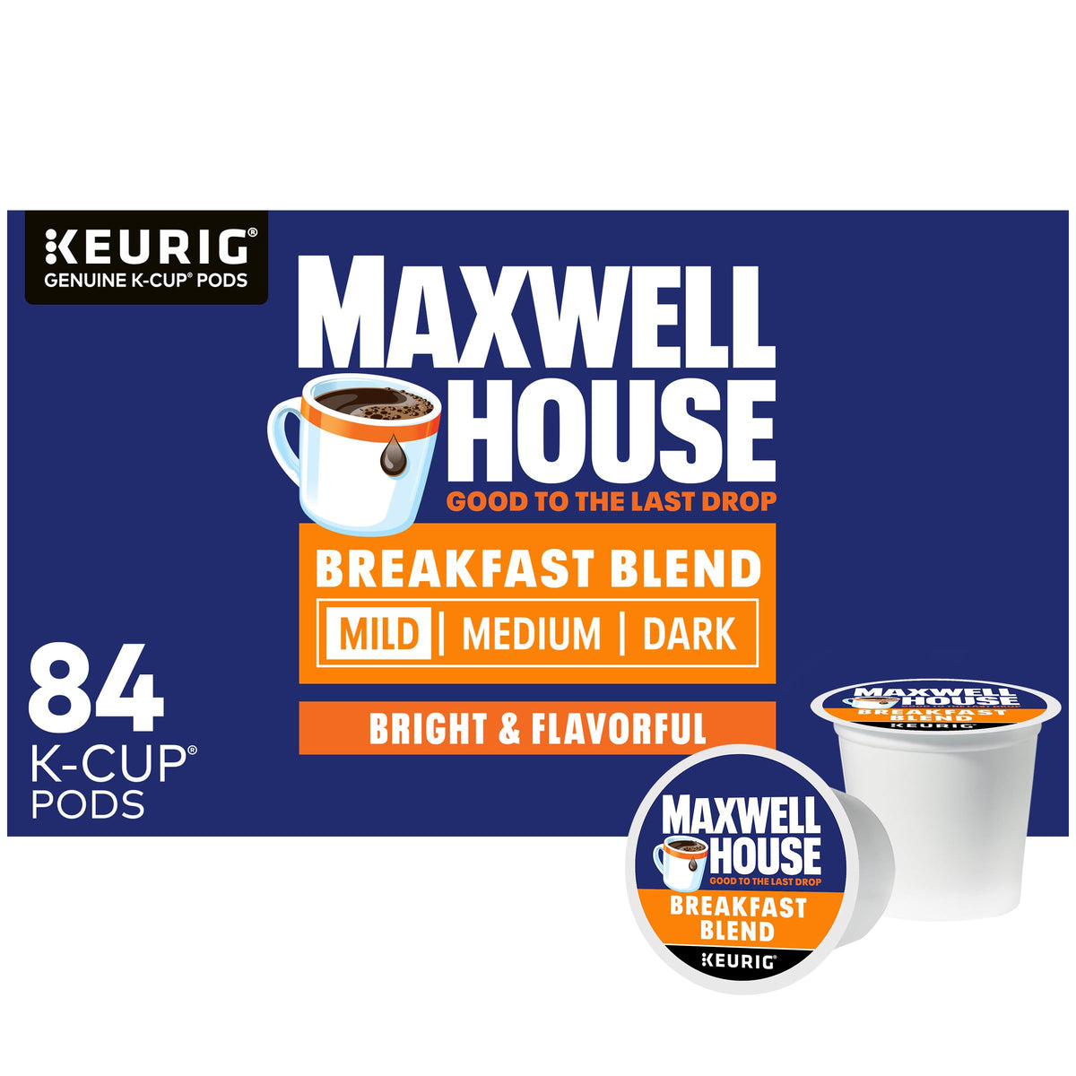 MAXWELL HOUSE Breakfast Blend mild roast box front with inviting aroma