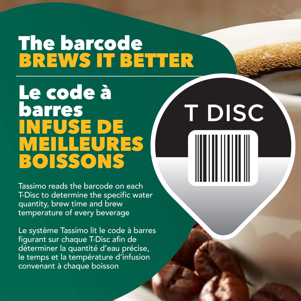 Smooth finish decaf for late-day moments with Tassimo machines.
