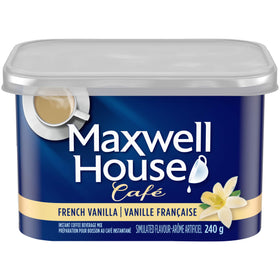 Maxwell House Café French Vanilla tub front showing convenient instant coffee