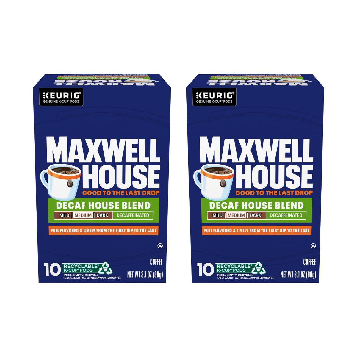 Maxwell House Decaf House Blend K-Cup box ready for a quick morning brew.