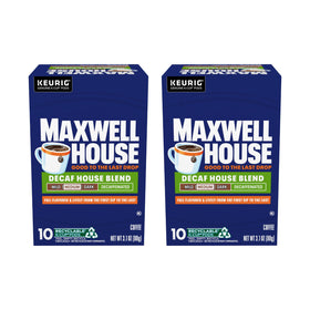 Maxwell House Decaf House Blend K-Cup box ready for a quick morning brew.