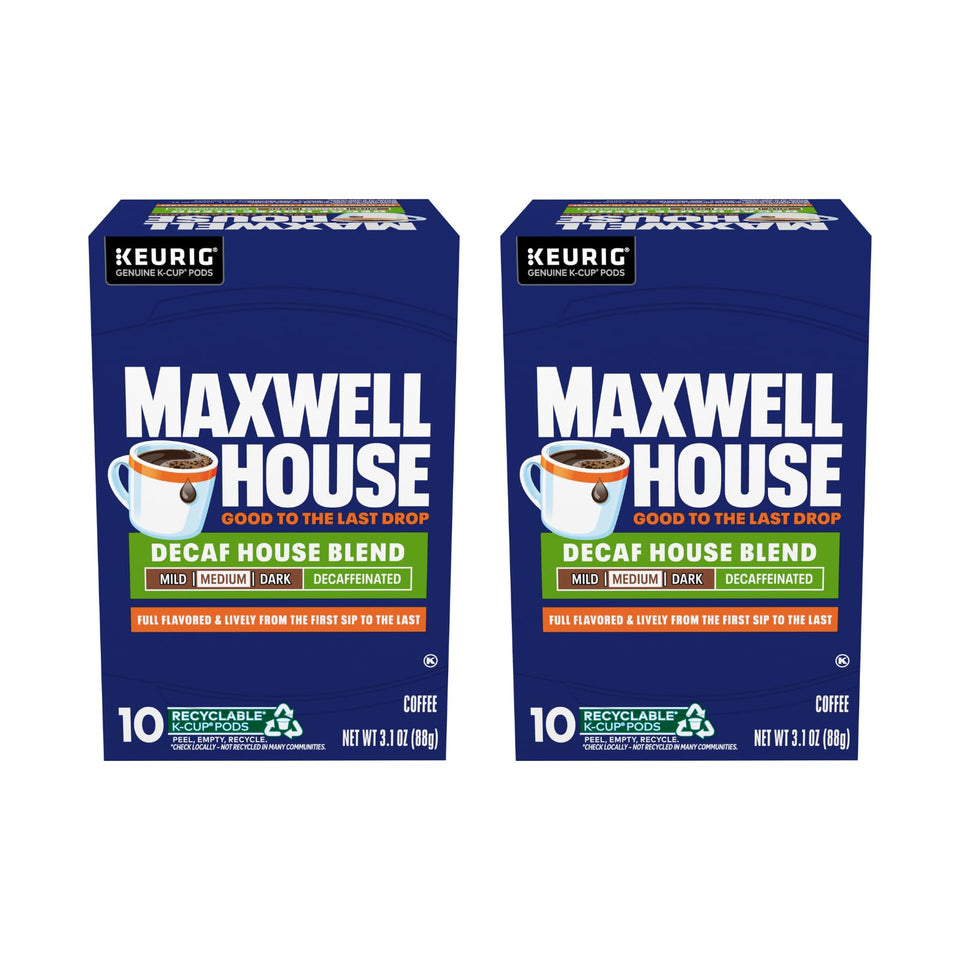 Maxwell House Decaf House Blend K-Cup box ready for a quick morning brew.