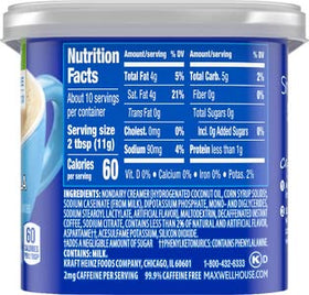 MAXWELL HOUSE four-pack canister stack on shelf for bulk convenience.