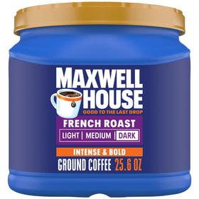 Maxwell House French Roast canister front view highlighting bold, consistent flavor