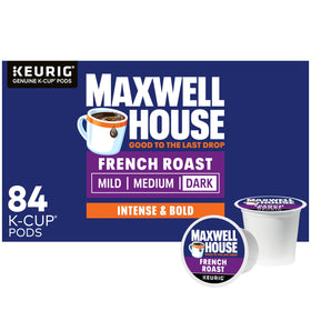 Maxwell House French Roast K-Cup box front highlighting bold flavor.