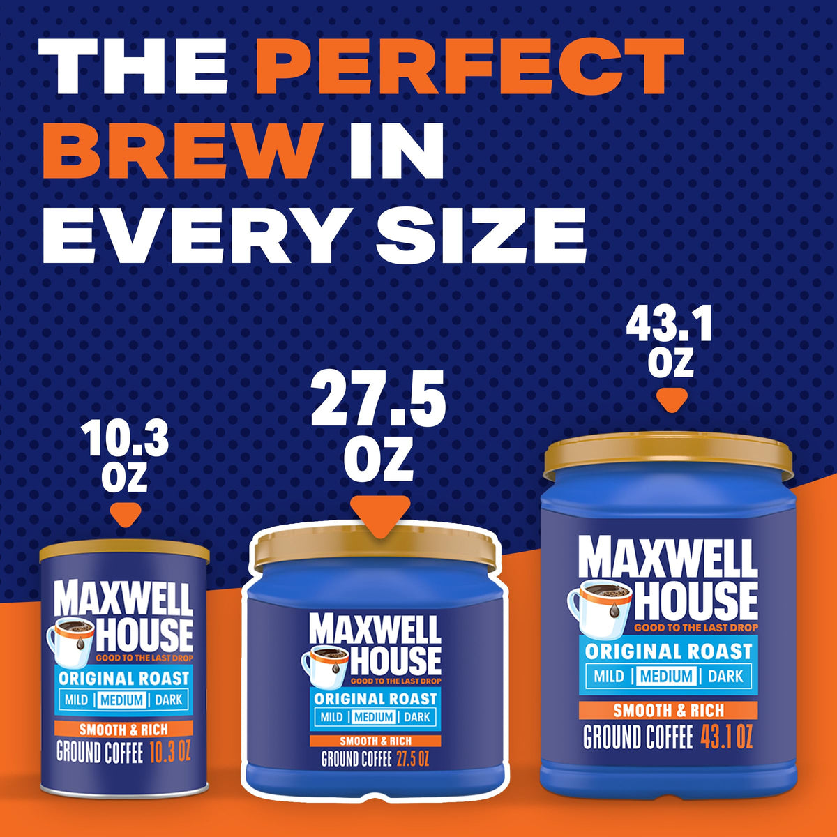 Maxwell House Ground Coffee pour shot for consistent flavor.