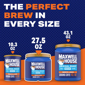 Maxwell House Ground Coffee pour shot for consistent flavor.