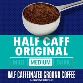 Ground Maxwell House Half Caff coffee ready for a balanced cup.