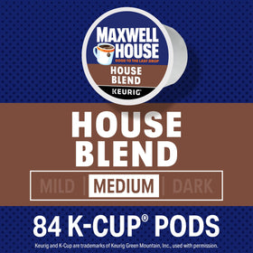 Maxwell House House Blend K-Cup pods in pack ready to brew.