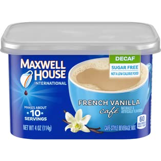 MAXWELL HOUSE International Decaf French Vanilla canister front view for quick decaf mornings.