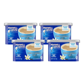 Maxwell House International French Vanilla Sugar Free canister closeup keeps flavor fresh between uses