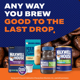 Kosher-certified Maxwell House packaging for convenient everyday use.