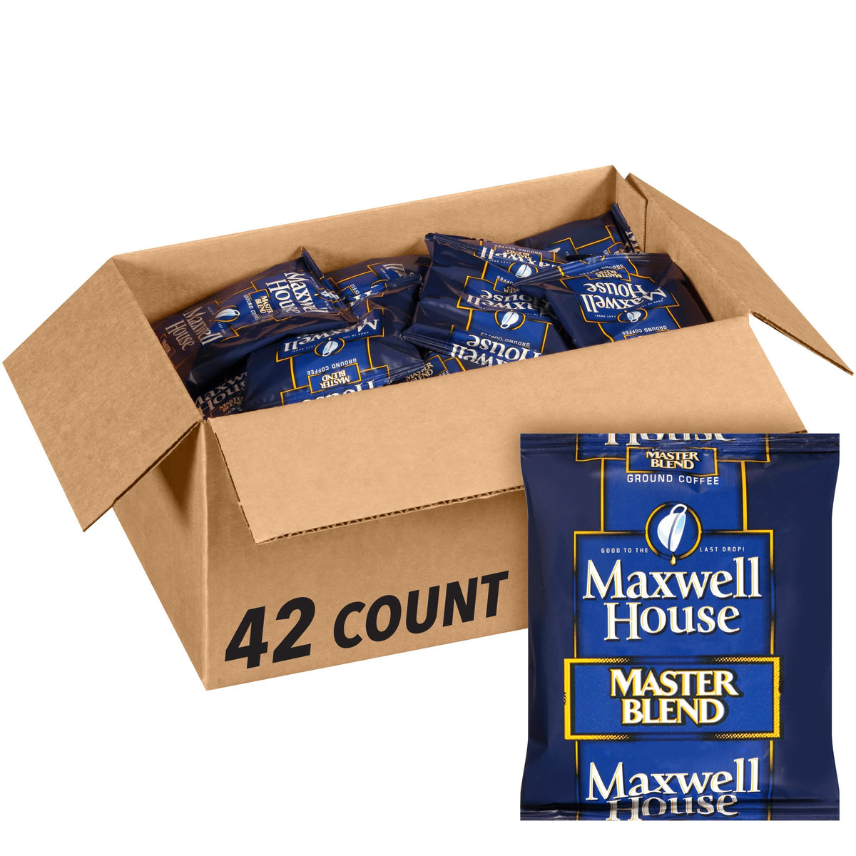 MAXWELL HOUSE Master Blend ground coffee 42-pack, ideal bulk supply for cafes and offices.