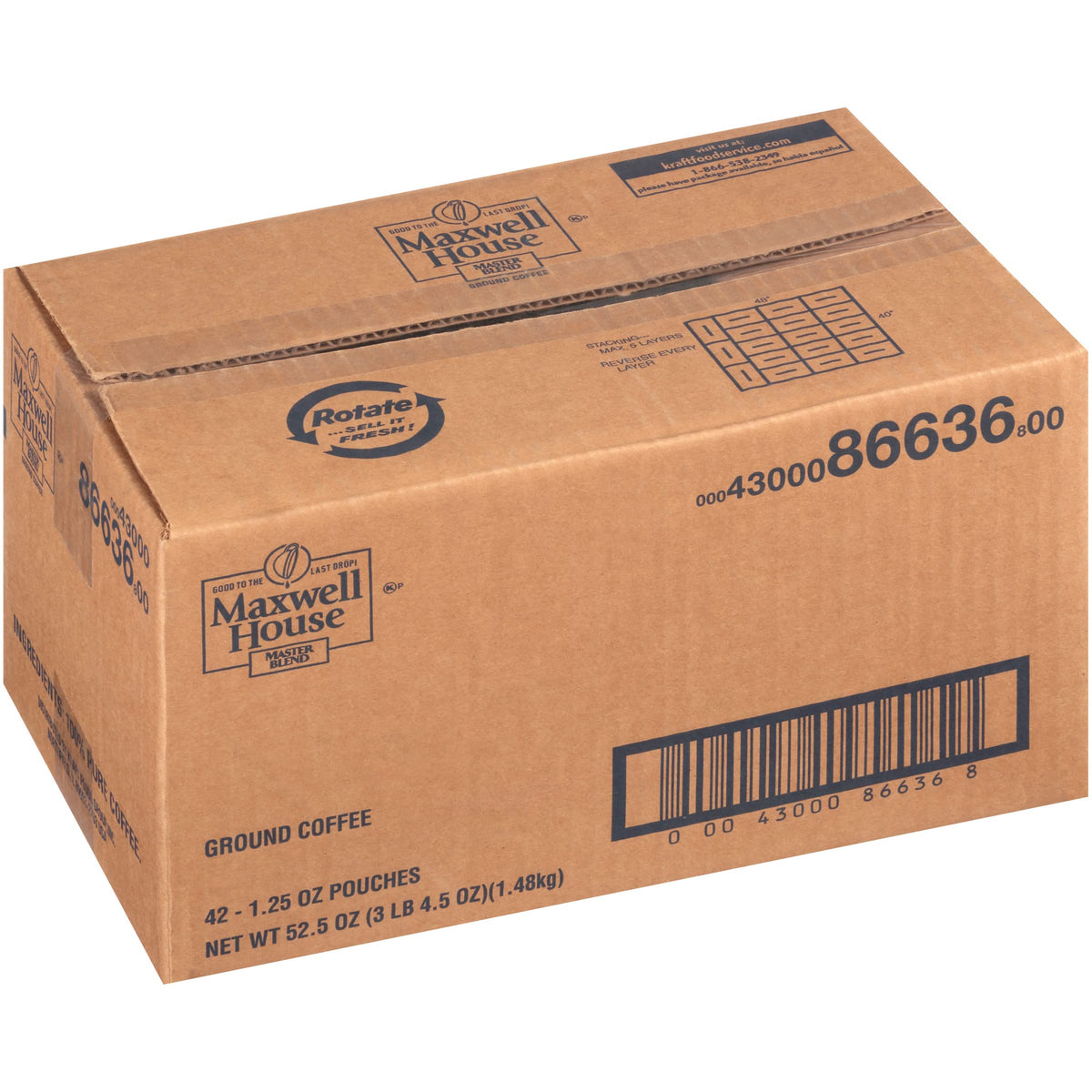 Packaging closeup of MAXWELL HOUSE Master Blend packets ready for quick use.