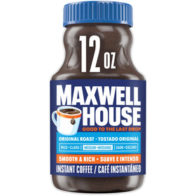 Maxwell House Original Medium Roast instant coffee jar ready for quick mornings.