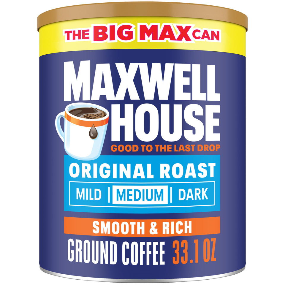 MAXWELL HOUSE Original Roast ground coffee canister front view for everyday brewing