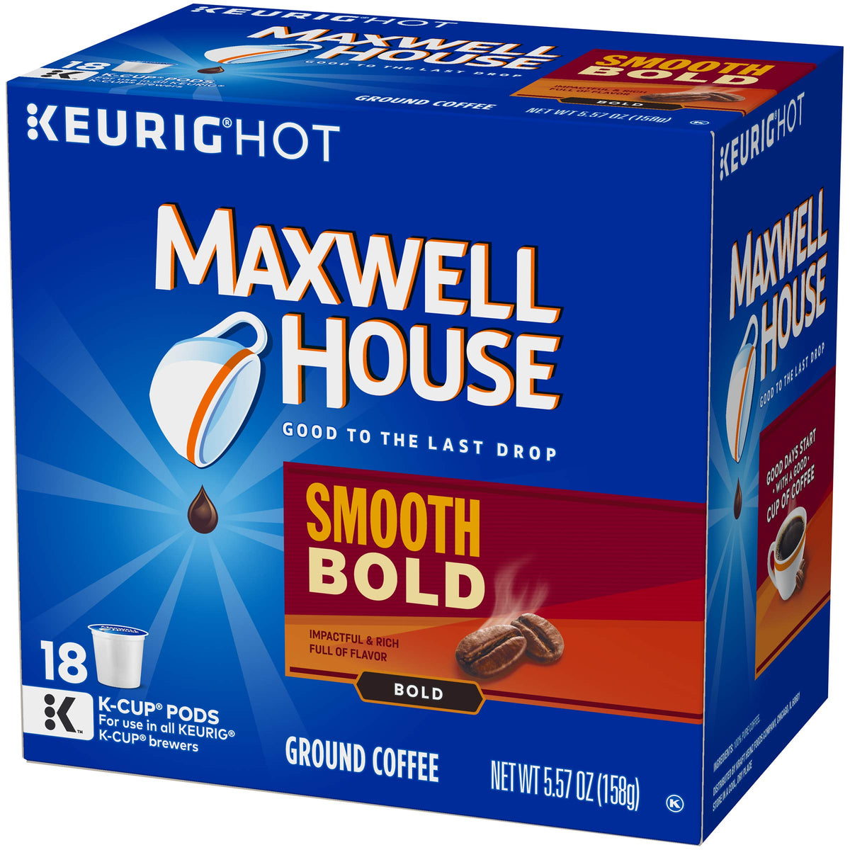 MAXWELL HOUSE Smooth Bold coffee steam rising over mug.