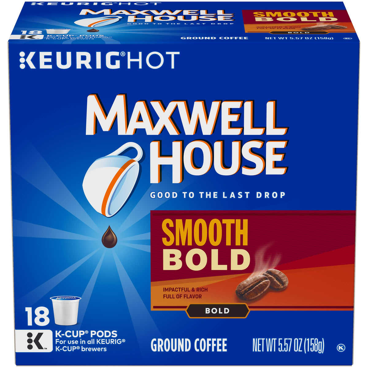 MAXWELL HOUSE Smooth Bold pods pack for convenient mornings.