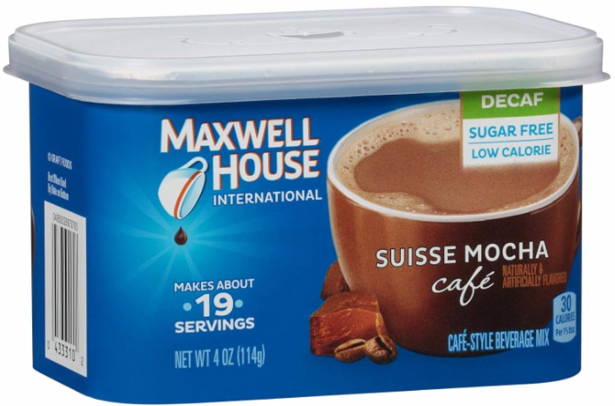 MAXWELL HOUSE sugar-free decaf Suisse Mocha cup ready to mix.